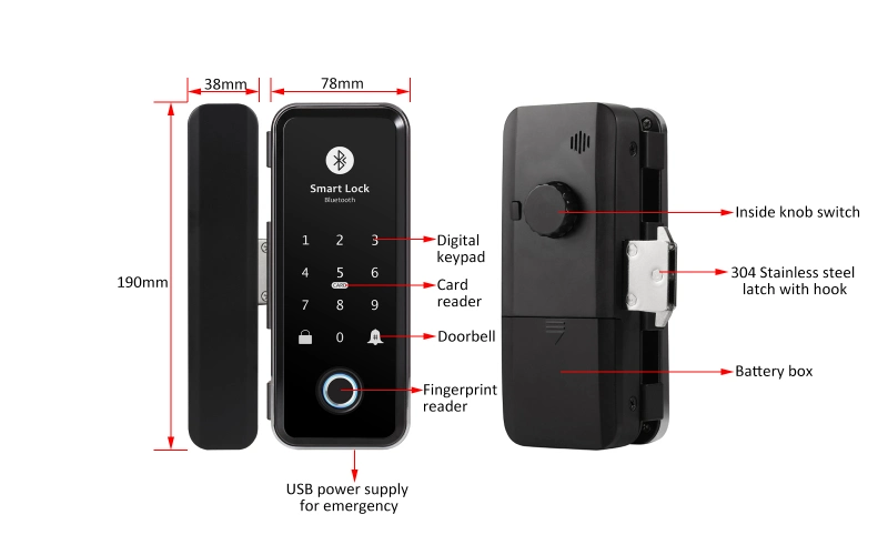 Office Keyless Sliding Glass Door Lock with Ttlock APP