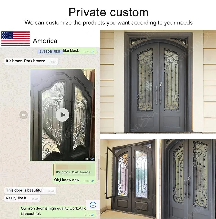 Basic Customization European Security Home Arched Single Double Main Entrance Front Entry Wrought Iron Door Price