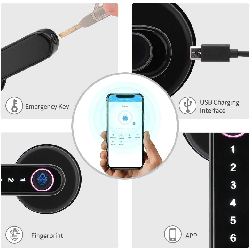 Fingerprint Lock Biometrics Password Code Door Lock with Mechanical Key