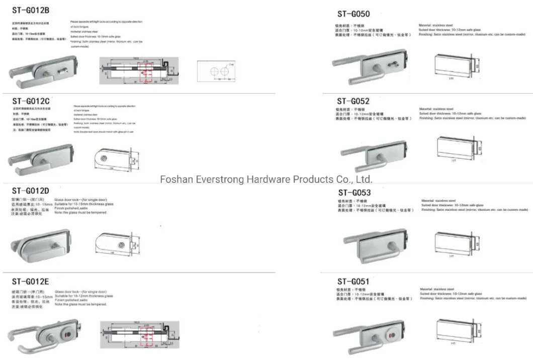 Keyless Stainless Steel Bathroom or Toilet Glass Door Handle Lock
