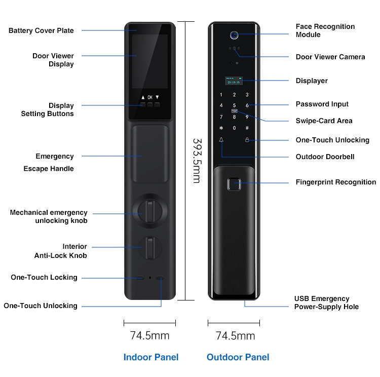 Smart Lock with Camera Fingerprint WiFi APP Control 3D Face Recognition Gate Lock Handle Smart Home Door Lock