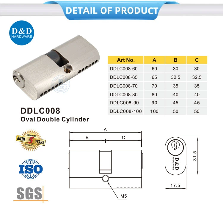 Solid Brass Oval Double Door Lock for Wooden Metal Door