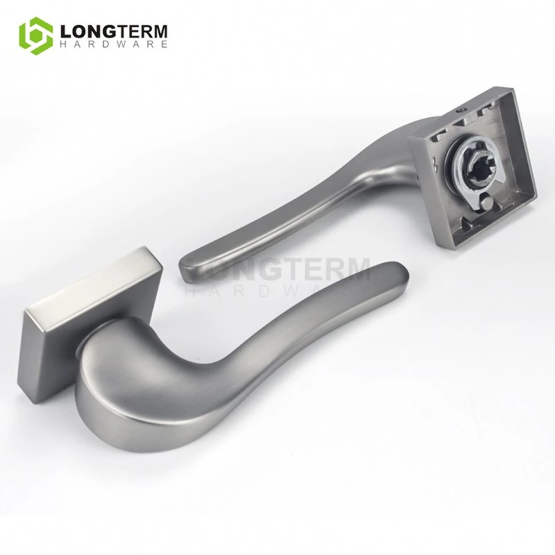 Zinc Alloy Modern Unique Lever Full Door Handle Set on Square Rosette