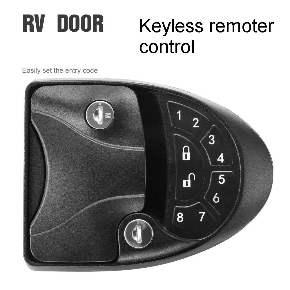 RV Camper Trailer Keyless Entry Door Caravan Lock Latch Handle Knob Deadbolt Black with Advanced Keyless Handle and Integrated Keypad