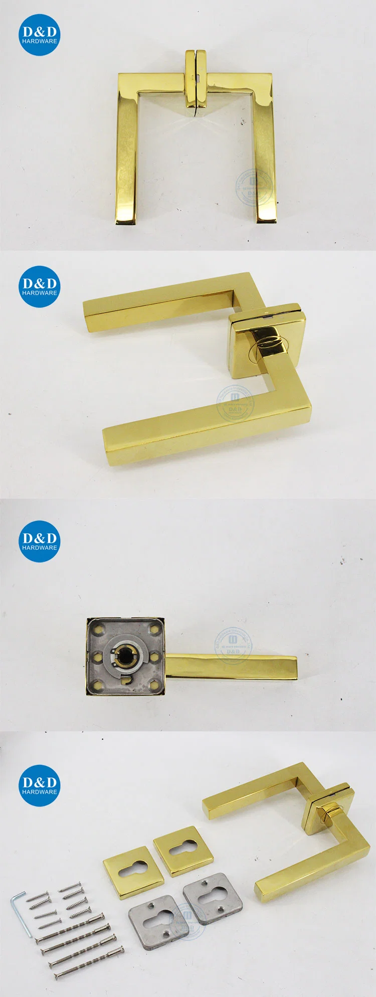 Polished Brass Finish Stainless Steel Hollow Tube Hotel House Mall Front Gold Commercial Cabinet Glass Main Door Lock Square Type Interior Door Lever Handle