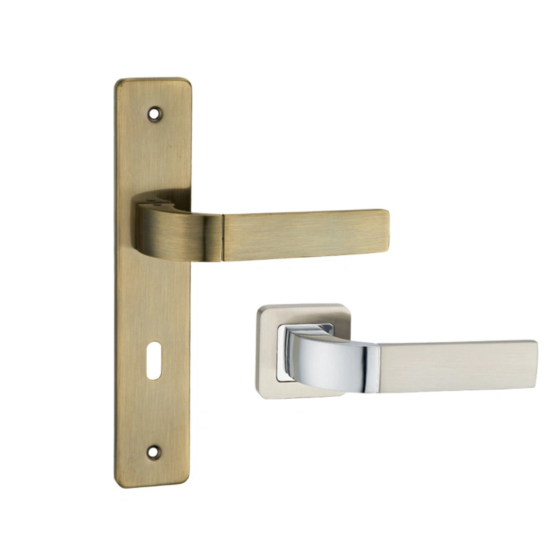 Wooden Door Lock Hardware Aluminum Zinc Alloy Door Pull Lever Handle with Plate