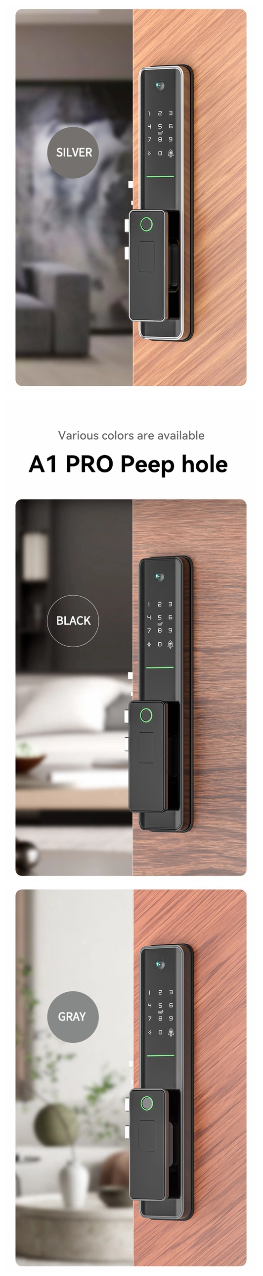 OEM Lock Manufacturer WiFi Tuya APP Remote Unlock Fingerprint Smart Wooden Digital Smart Life Door Lock with Camera