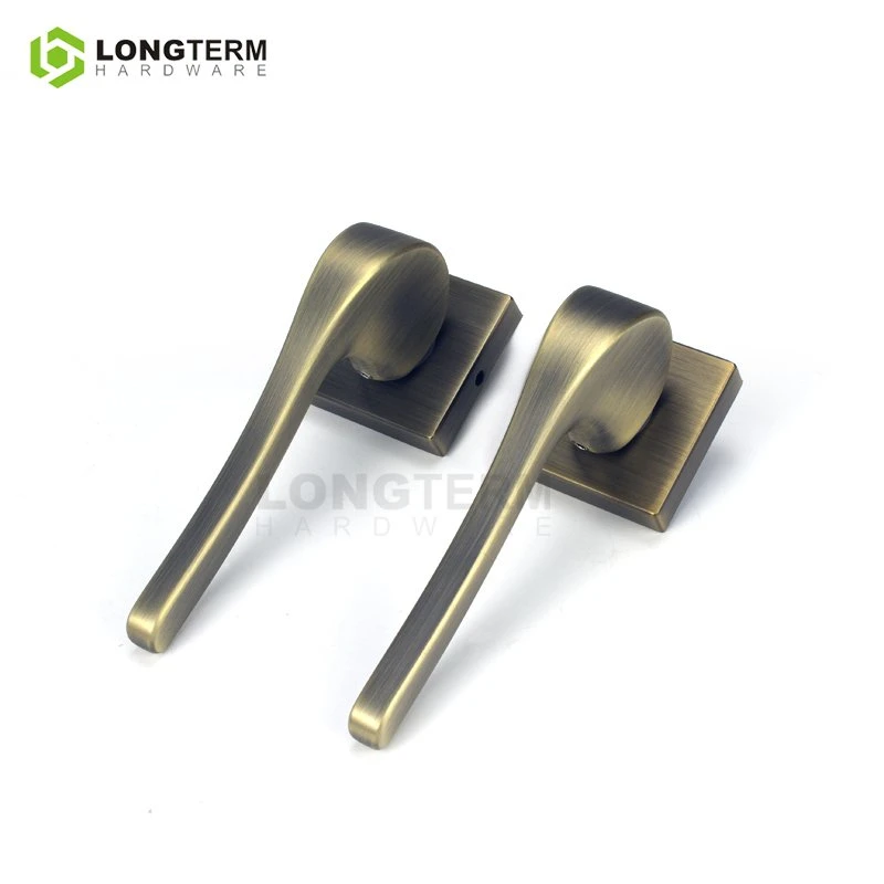 Zinc Alloy Modern Unique Lever Full Door Handle Set on Square Rosette