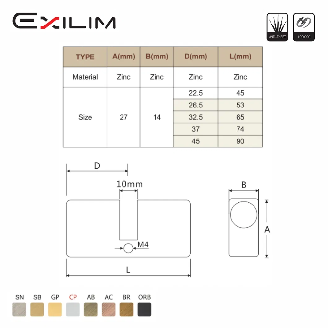 Double-Side Opening Wooden Door Hardware Cylinder Lock Security for Home Office