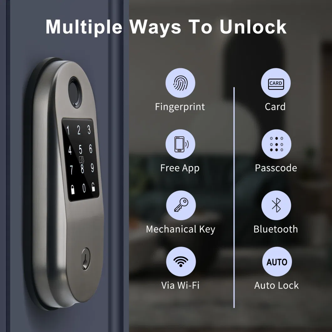 Keyless Entry Door Lock for Front Door, Electronic Door Lock with Biometric Fingerprint, APP, IC Cards, Auto Lock, Finger Print Lock on Door for Home, Apartment