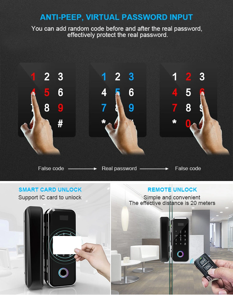 F8200 No Holes Biometric Fingerprint Password Electronic Smart Door Lock for Office Swing and Sliding Glass Door