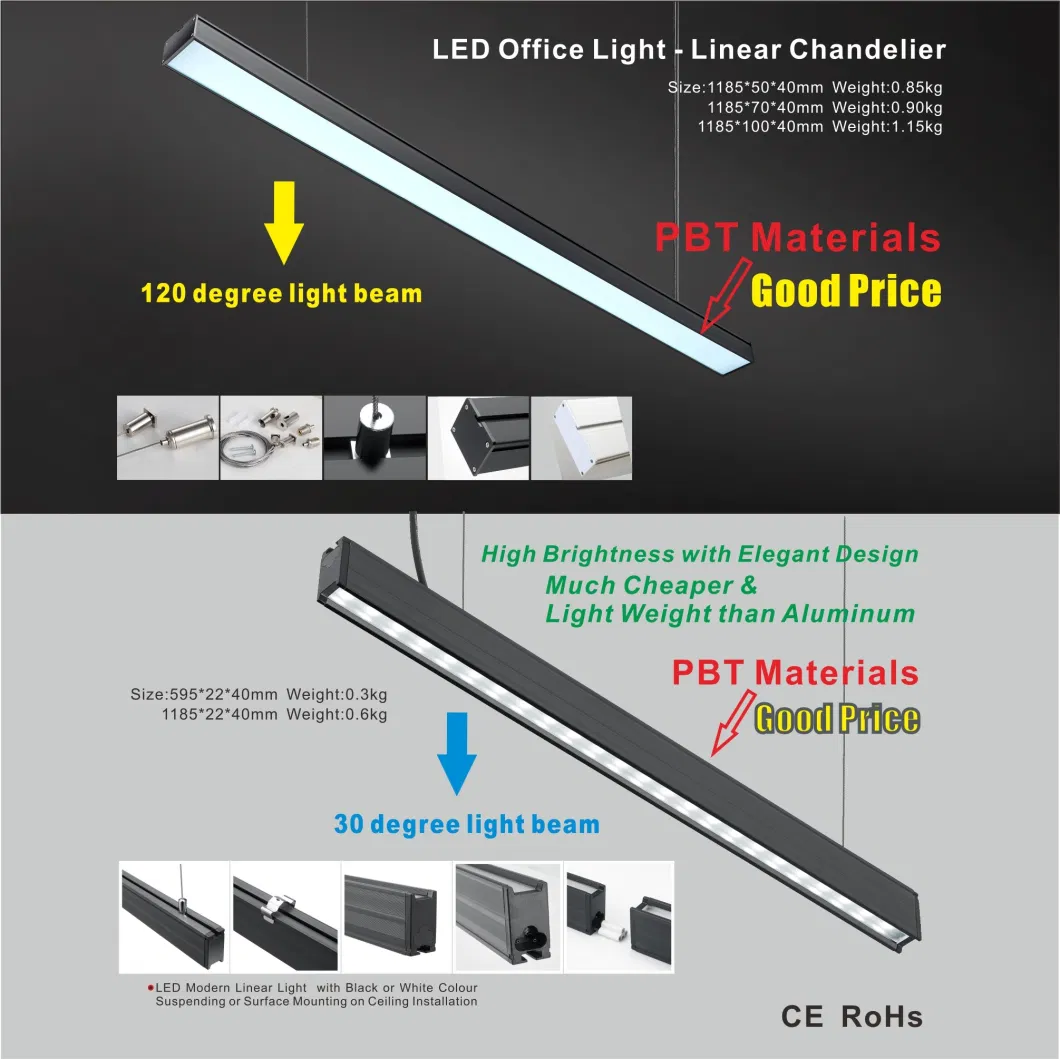 Commercial Indoor Home Office Classroom School Corridor Linkable T8 Chandelier PBT Housing Surface Mounted Ceiling Suspended Batten Pendant LED Linear Light