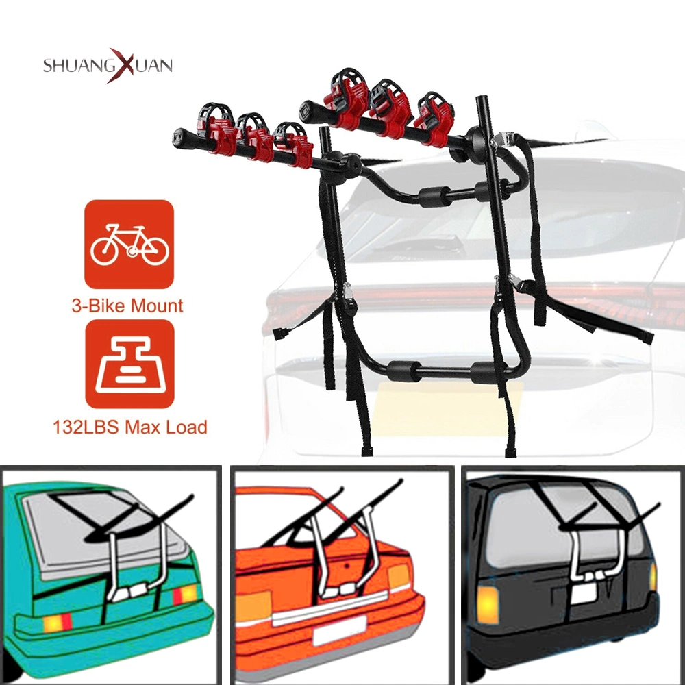 3-Bicycle Sturdy Arm Trunk Mount Bike Carrier Rack Hatchback Rear Holder for Auto SUV &amp; Car