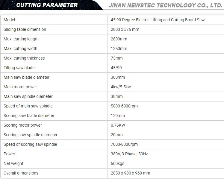 Woodworking Industrial Wood Cutting Sliding Table Panel Saw Machine 4kw (5.5kw) 3000mm
