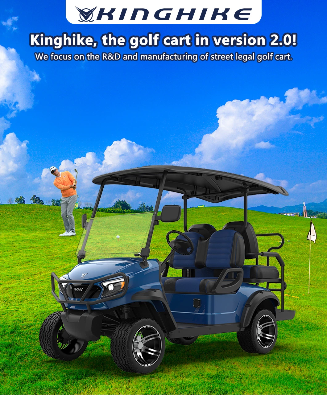 72V Lithium Battery Steel Frame High Power ODM Customized Independent Suspension Disc Brake 2 Seater Electric Lifted Golf Carts