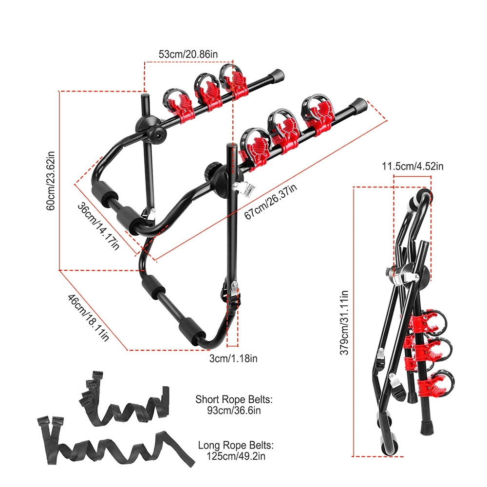 3-Bicycle Sturdy Arm Trunk Mount Bike Carrier Rack Hatchback Rear Holder for Auto SUV &amp; Car