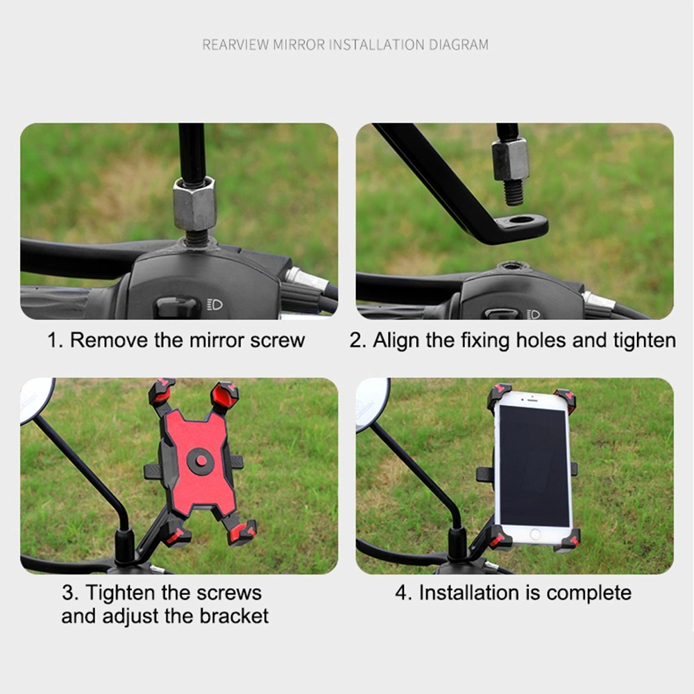 Car Holder PLA-02 for 3.5-6.8 Inch Phone Holder Motorcycle Bike Rearview Mirror Cellphone Mount - Black