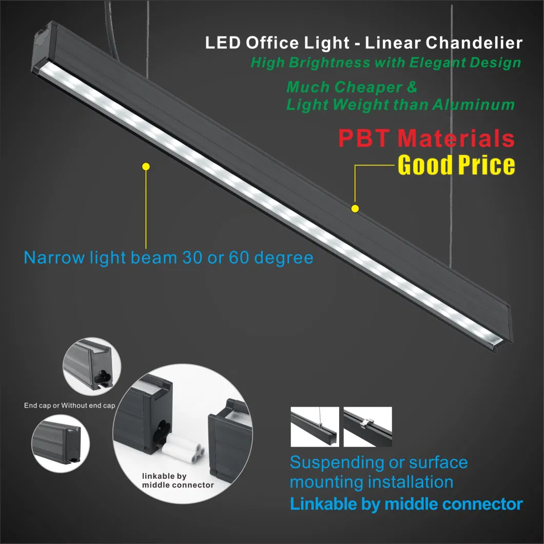 Commercial Indoor Home Office Classroom School Corridor Linkable T8 Chandelier PBT Housing Surface Mounted Ceiling Suspended Batten Pendant LED Linear Light