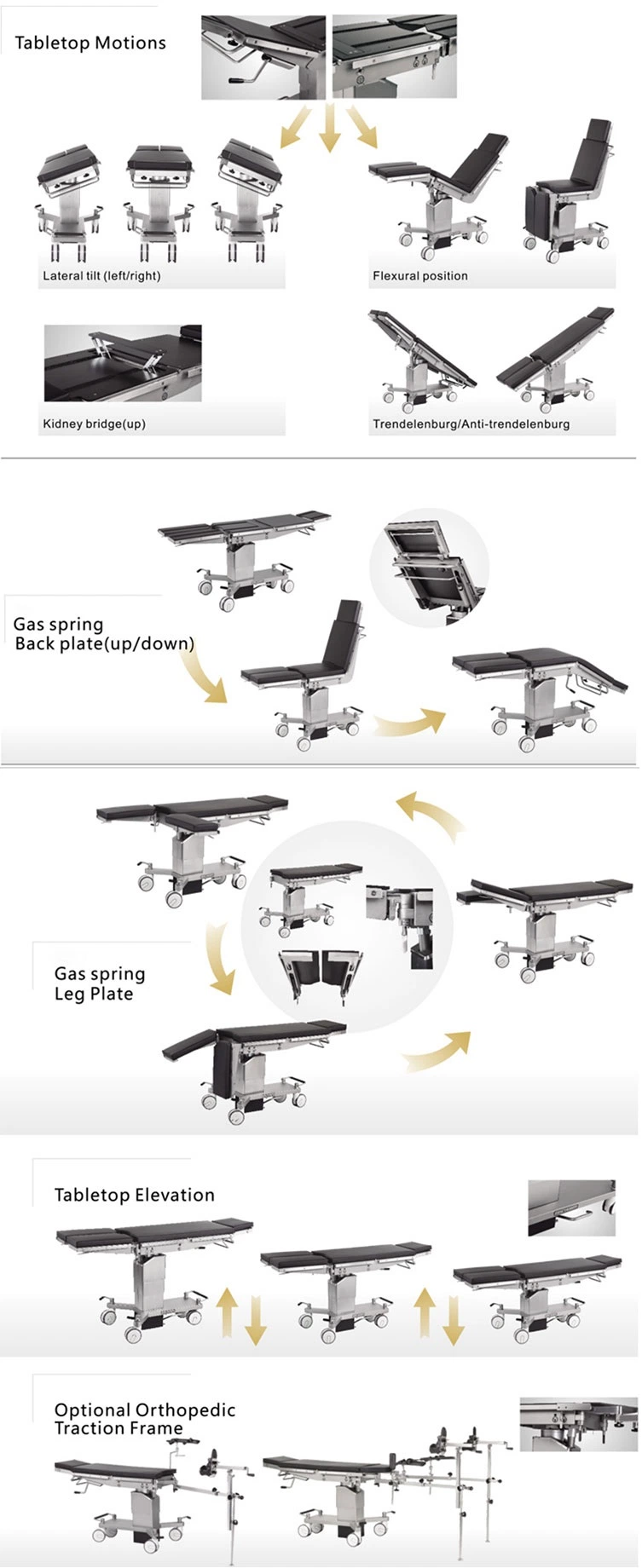 Surgery Room 304 Stainless Steel Universal Surgical Operation Table with Hydraulic Adjustment and Manual Kidney Bridge