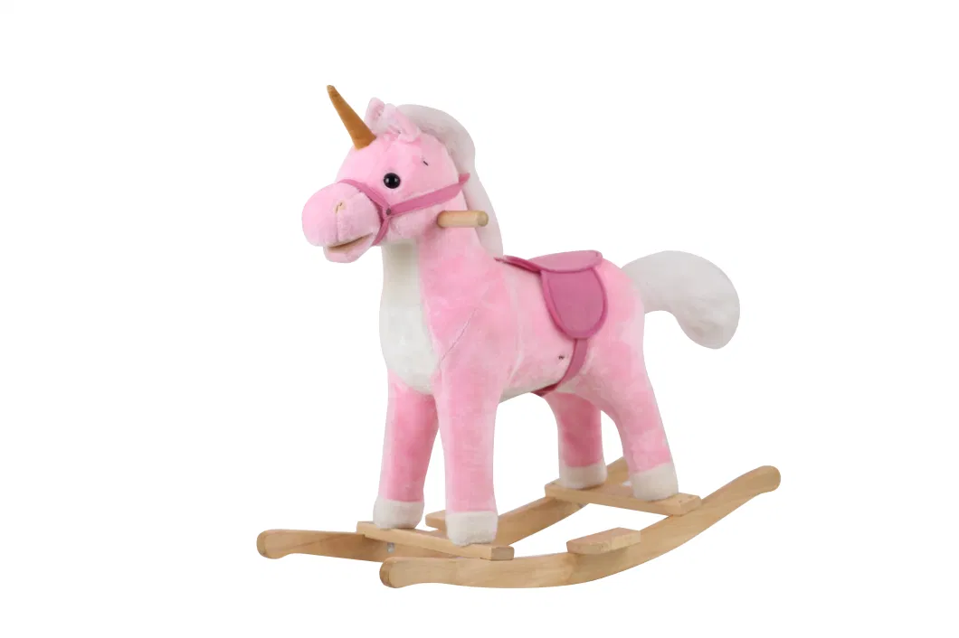 Wooden Children&prime; S Rocking Horse Plush Toy Baby Baby Dual-Purpose Rocking Car Riding First Birthday Gift Toy