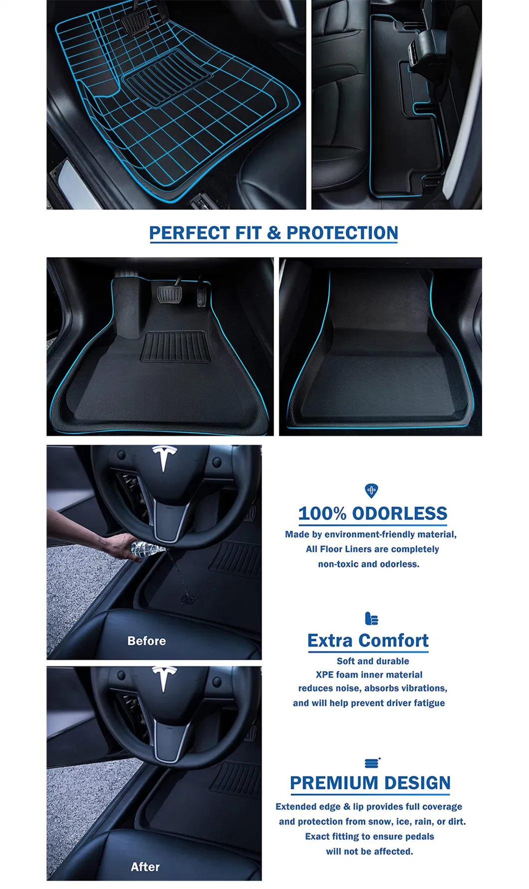 Car Floor Mats for Model 3 Y Left/Right Driving Waterproof Floor Liners