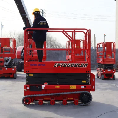  Piattaforma di sollevamento automatico a forbice per fuoristrada con cingoli in gomma da 6 m 8 m.