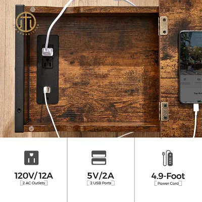 Tavolo multifunzionale con porta di ricarica lato personalizzabile in legno massello rimovibile Tabella
