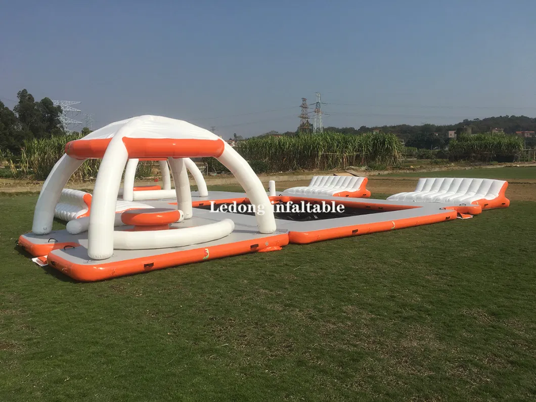 Guangzhou Raft Dock Air Mat Jet Ski Platform Floating Inflatable Dock with Roof Tent Water Floating Island