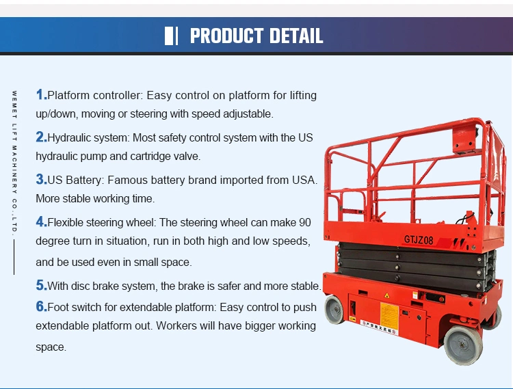 8m Full Automatic Self Propelled Hydraulic Aerial Manlift Work Platform