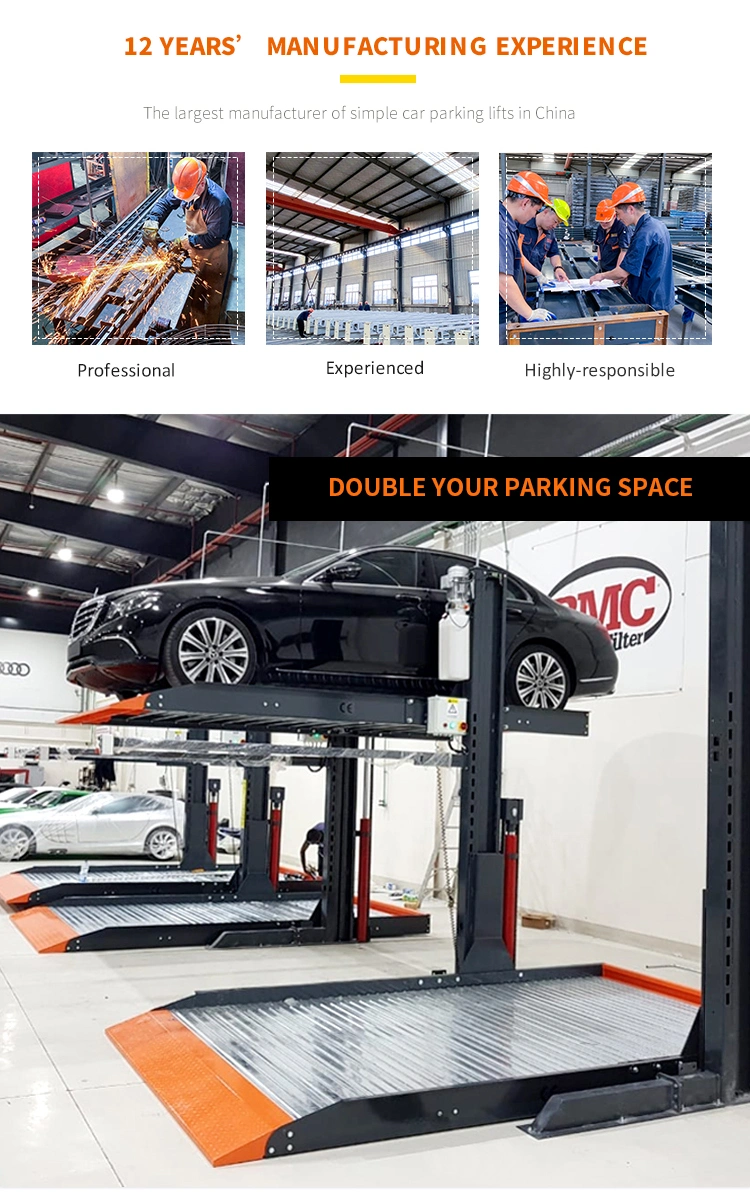 Compact 2 Post Stacker Hydraulic Driven Vertical Parking Lifting Platform
