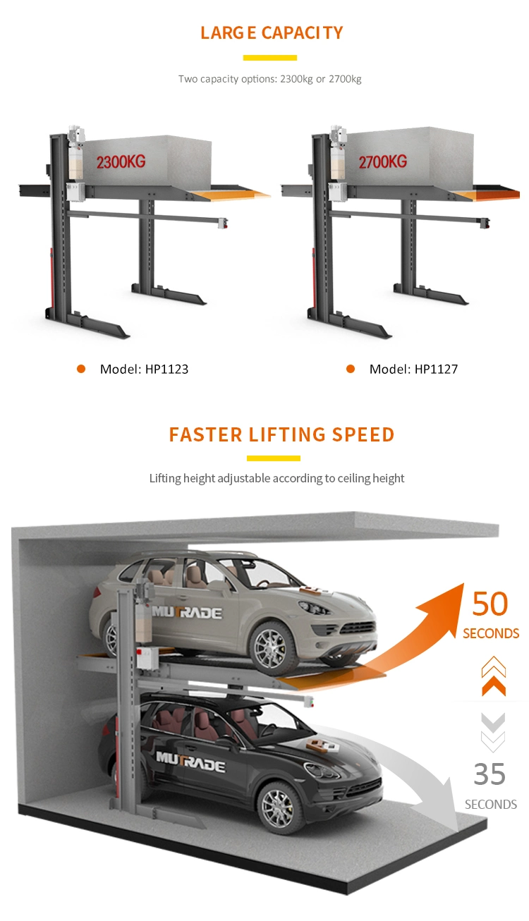 Dependent Mechanical Hydraulic Parking 2 Post Double Stacker Vertical Lifting Platform