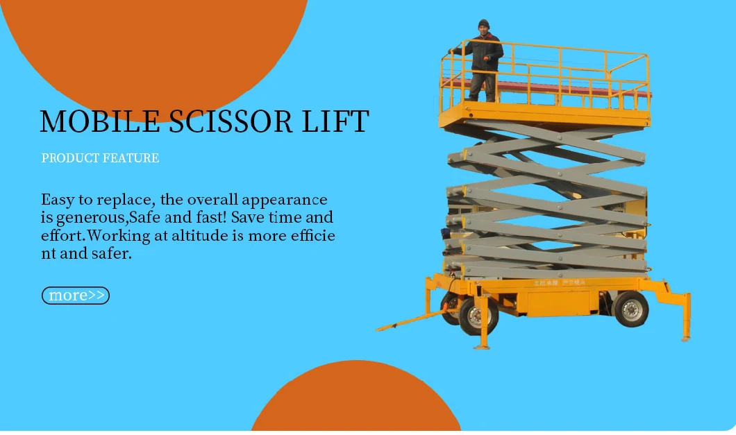 Four Tires Trailer Electric Scissor Lift Hydraulic Lift Working Platform