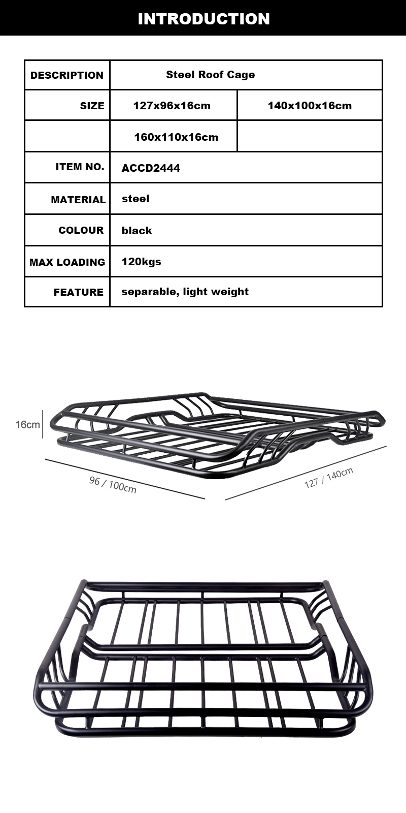 Steel Roof Luggage Carrier for Sorento Santa Fe Everest