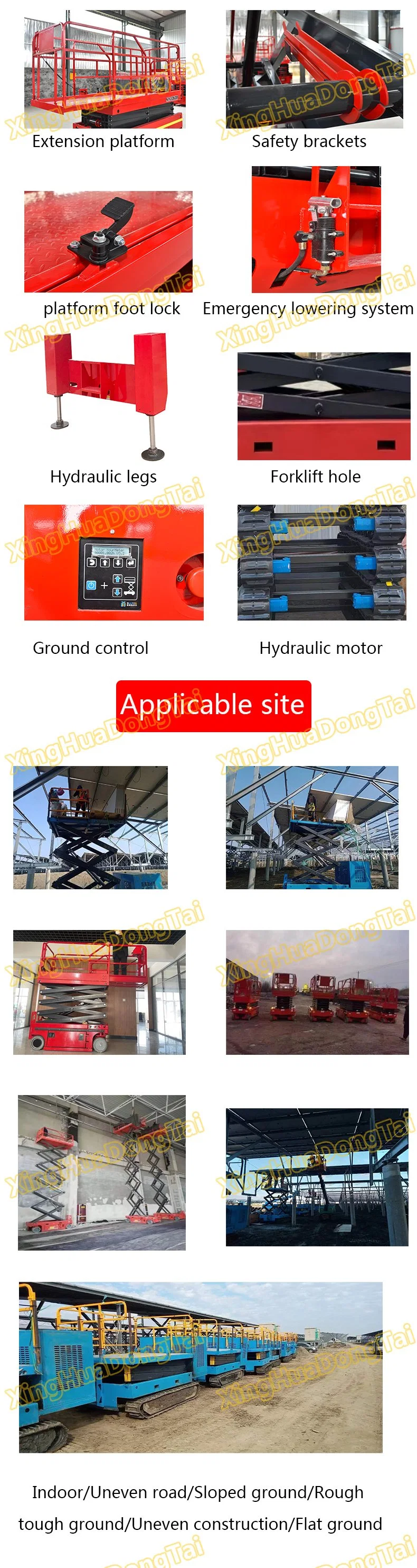 Mobile Lifting Platform with Automatic Leveling Support Legs Electric Track Crawler Scissor Man Lift