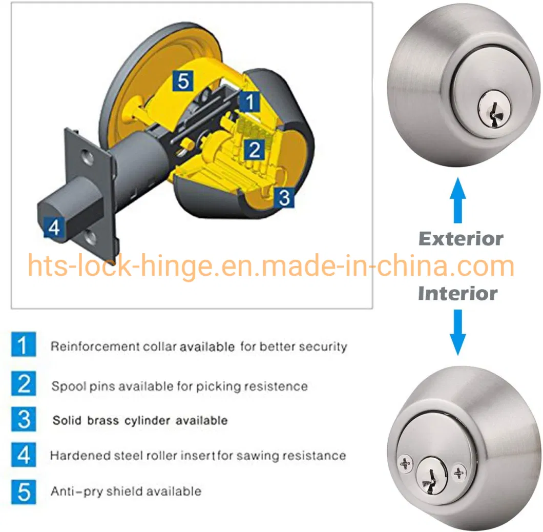 Door Lock Tubular Lever Lock Deadbolt Round Keyed and Single Side Entry Cylinder by Steel Iron or Aluminum Zinc Alloy Deadbolt Lock