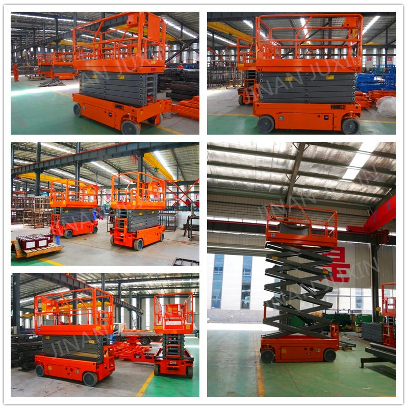 Juxin 8m 10m 12m Hydraulic Battery Power Self Propelled Electric Scissor Lift Aerial Working Platform for Cleaning