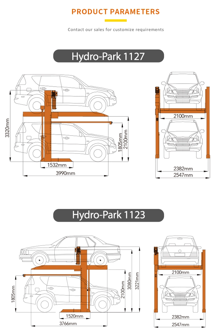 Compact 2 Post Stacker Hydraulic Driven Vertical Parking Lifting Platform