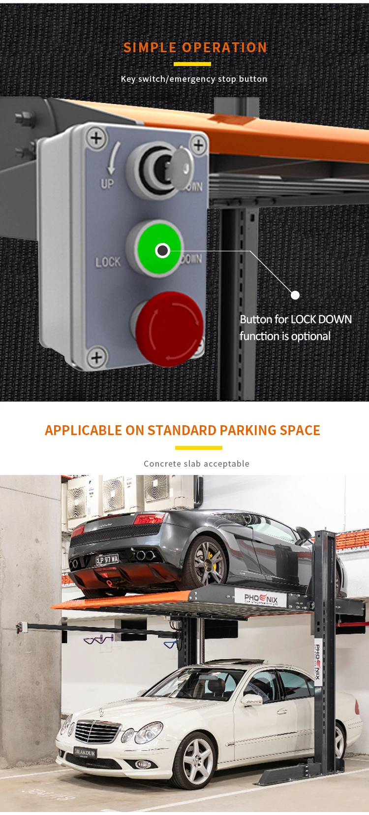 Dependent Mechanical Hydraulic Parking 2 Post Double Stacker Vertical Lifting Platform