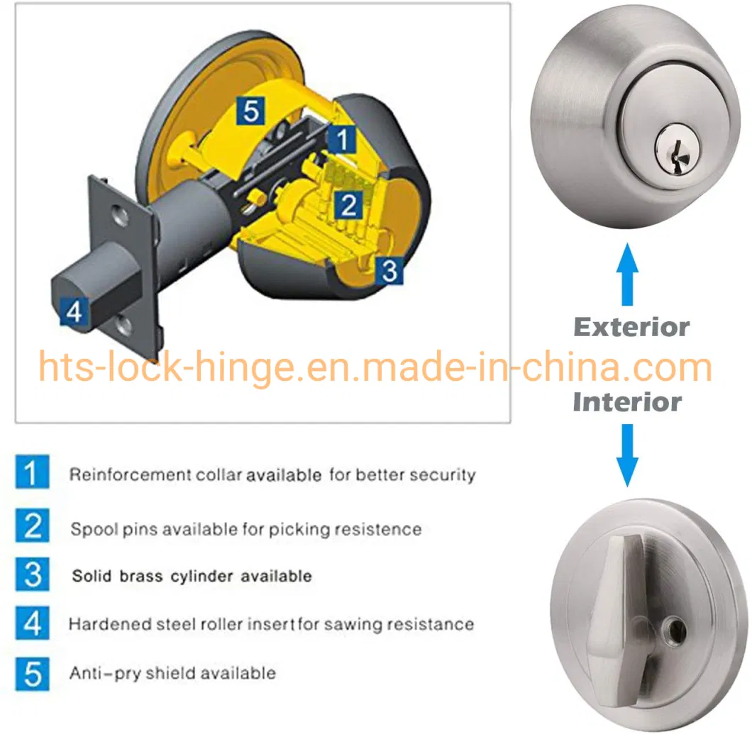 Single Cylinder Tubular Lever Lock Deadbolt Round Keyed and Single Side Entry Cylinder by Steel Iron Deadbolt Lock