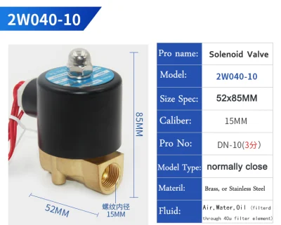 Normally Close Electric Brass 12V 24V 220V for Water Control Two Way Magnetic Water Solenoid Valve 2W-200-20