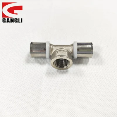  Brass Female Tee Press Fittings Crimping Fittings for Multilayer Pipe and PE-X Pipe for Gas and Water