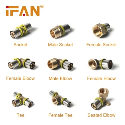 Ifan Brass Press Fittings 16-32mm Socket Pex Copper Fittings Press Brass Fittings Pex