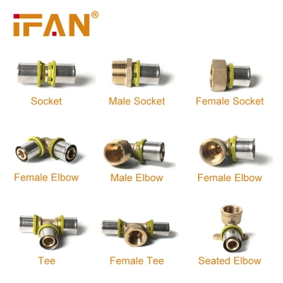 Ifan Brass Press Fittings 16-32mm Socket Pex Copper Fittings Press Brass Fittings Pex