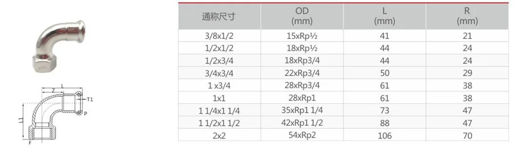 Stainless Steel Anti-Corrosion 90 Degrees Internal Thread Elbow Single Press Fit Fittings Pipe