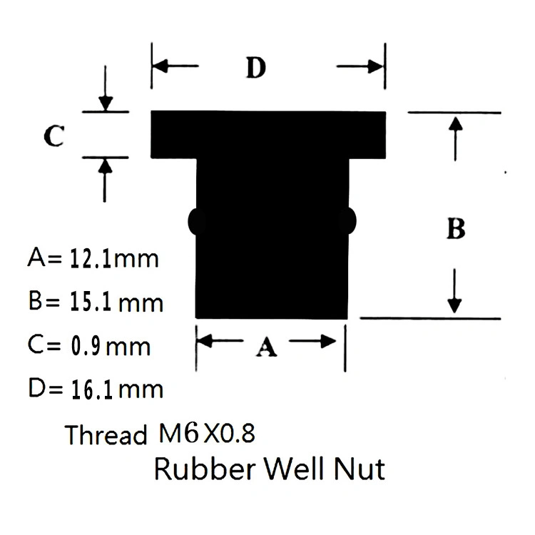 Factory Supply Black Color Rubber Well Nuts with Brass M4 M5 M6 M8 Threaded Insert