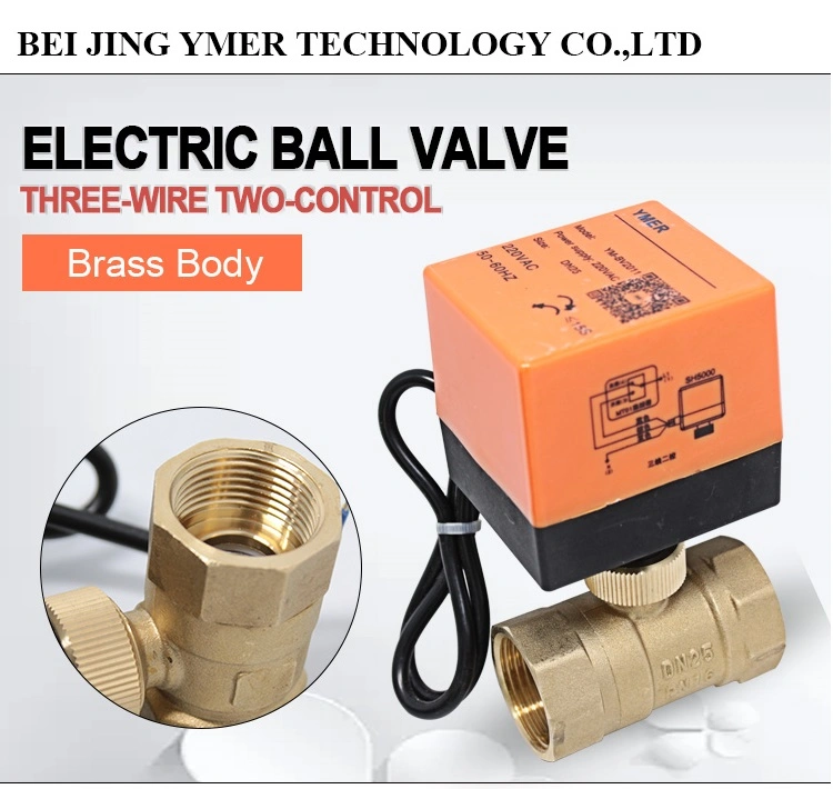 2 Way DN25 AC220V Three Wire Two Control Motorized Brass Ball Valve for Water