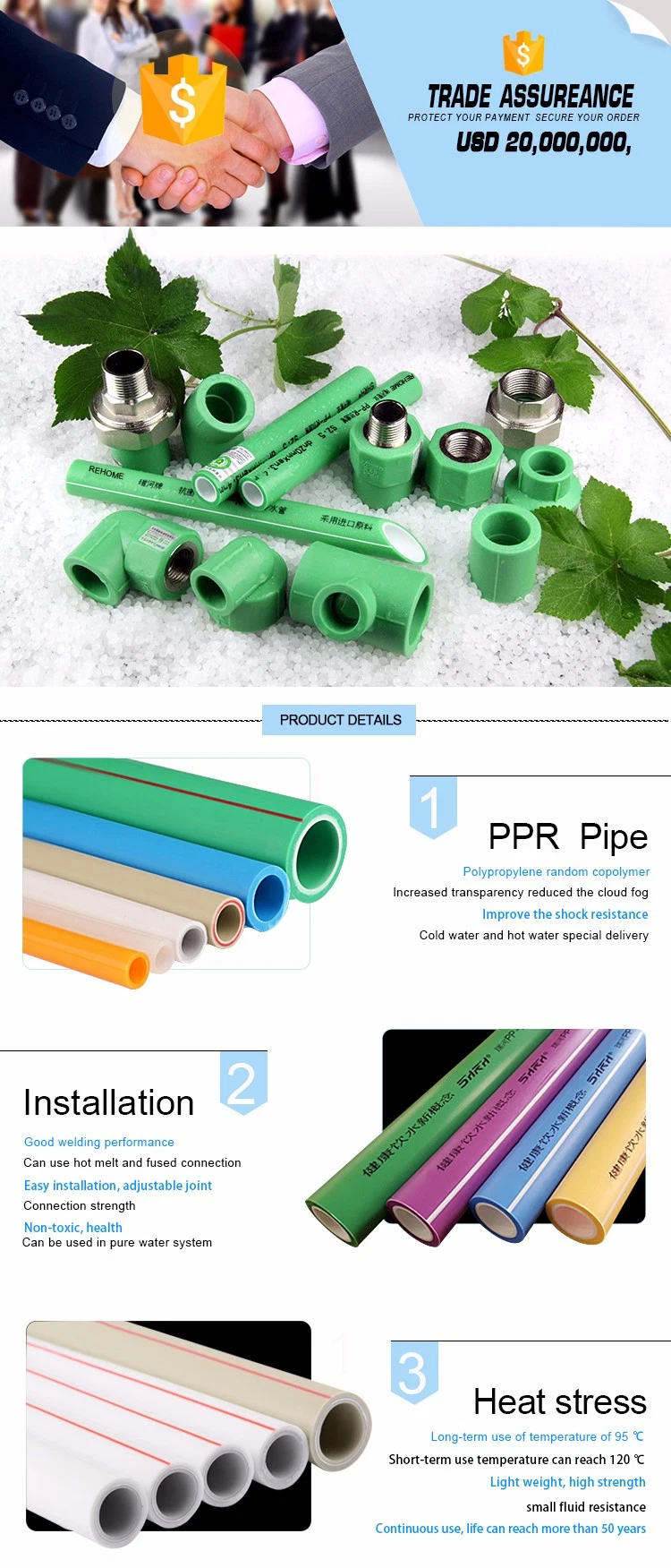 High Quality Plastic PPR Underground Drinking Water Pipe PPR Pipe