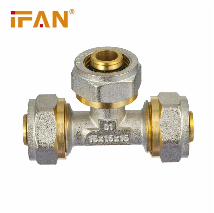 Ifan Full Range Brass Equal Compression Press Fitting Tee for Pex Fitting