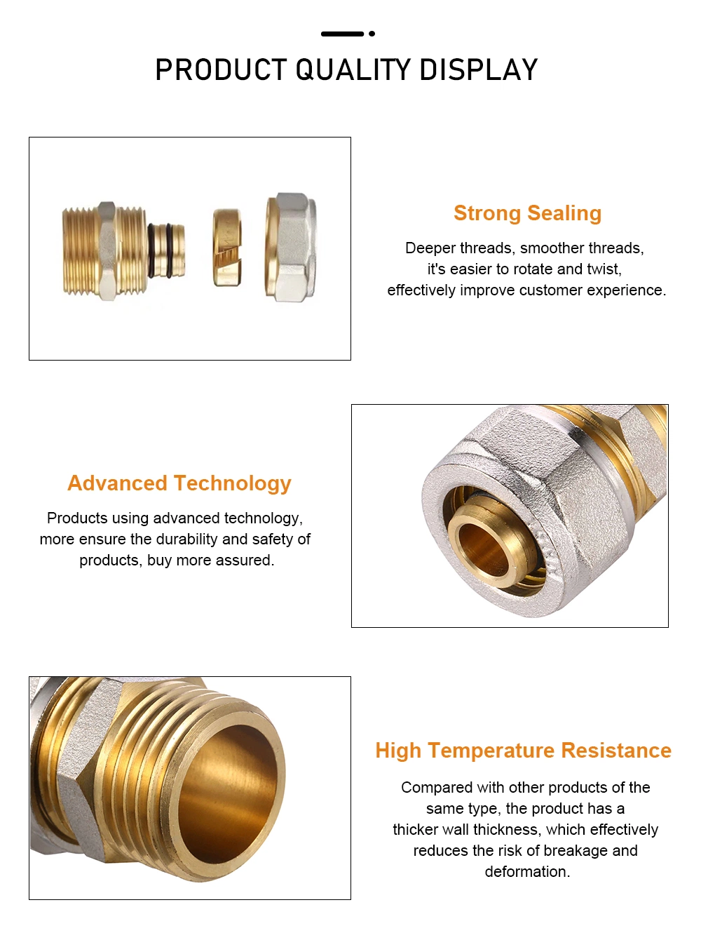 Thread Connector Brass Compression Fittings Brass Fittings Straight Coupling for Water and Gas