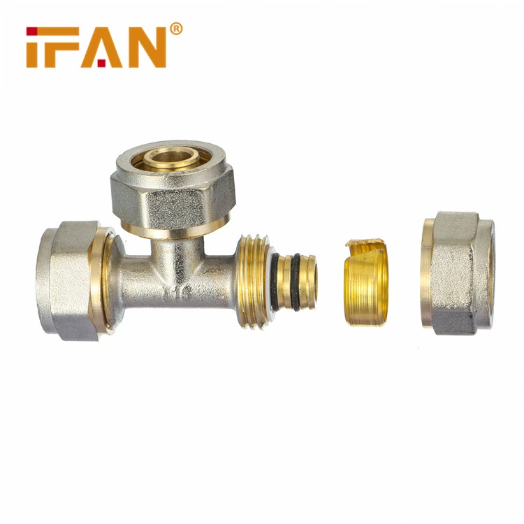 Ifan Full Range Brass Equal Compression Press Fitting Tee for Pex Fitting